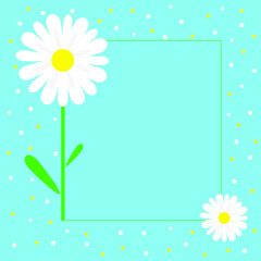 white Daisy on a blue background with polka dots and a text frame