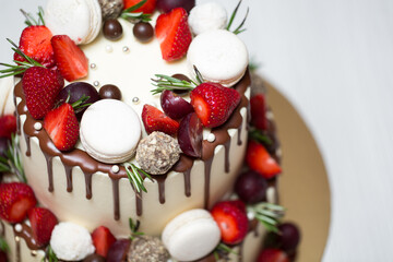 Beautiful cake with strawberries for a birthday