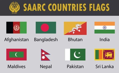 Flag set of SAARC Countries. Eight Saarc countries flags with country names drawing by Illustration