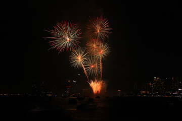 Photo of fireworks in the Pattaya International Fireworks Exhibition, International Fireworks Show 2019.