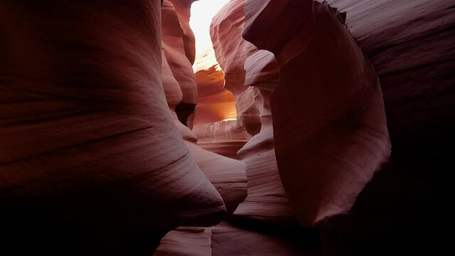 Antelope Slot Canyon With Wavy And Smooth Stone Walls Of Orange Color