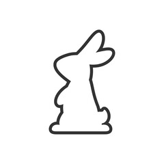 Vector icon with silhouette of sitting rabbit. White bunny with black contour isolated on white