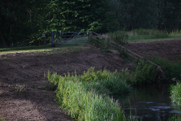 An area of the river Welland river bank that has been cut with a gate.