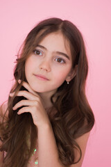 Fototapeta premium Beautiful happy in pink dress