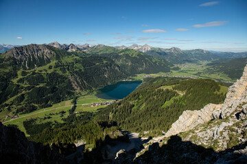 mountain landscape with lake and mountains