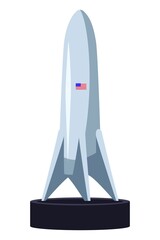Cosmic rocket or shuttle spacecraft on podium isolated