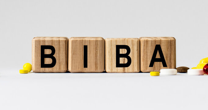 cubes with the word BIBA on them. Care concept.