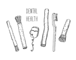 Miswak, sewak islamic teeth brush. Dental health seamless pattern 
