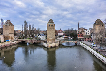 Strasbourg Ponts Couverts (or covered bridges) over Ill River. Ponts Couverts set of three bridges...
