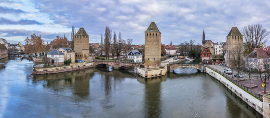 Strasbourg Ponts Couverts (or covered bridges) over Ill River. Ponts Couverts set of three bridges...