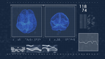 3d rendering of set of brain research interfaces.