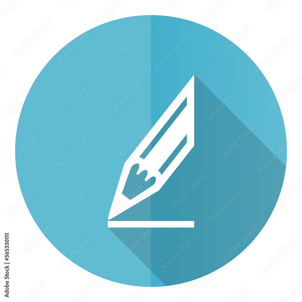 Aufkleber pencil vector icon, flat design blue round web button isolated on white background