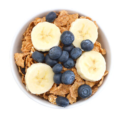 bran and raisin cereal in a bowl , top view