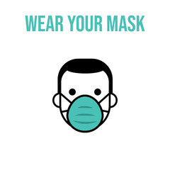 Man in face mask line icon, vector pictogram of pandemic virus prevention. Protection wear from coronavirus, air pollution, dust, flu illustration. Sign for medical equipment store. Wear your mask.