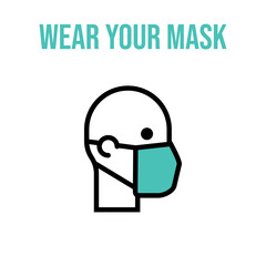 Man in face mask line icon, vector pictogram of pandemic virus prevention. Protection wear from coronavirus, air pollution, dust, flu illustration. Sign for medical equipment store. Wear your mask.