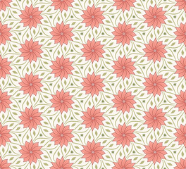 Geometric floral seamless vector pattern, Flowers and leaves botanical garden background texture.