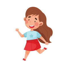 Girl Character with Dark Hair Jumping High with Joy and Excitement Vector Illustration