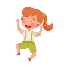 Happy Girl Character with Red Hair Jumping High with Joy and Excitement Vector Illustration