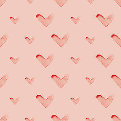 Vector painted red pink hearts seamless pattern