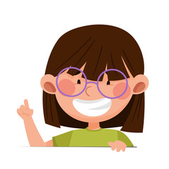 Cute Girl Character with Open Mouth Sitting at Table or School Desk and Speaking Vector Illustration