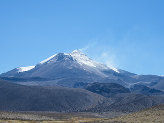 Fototapeta premium Signs of the activity of Guallatiri volcano in the Altiplano in the north of Chile.
