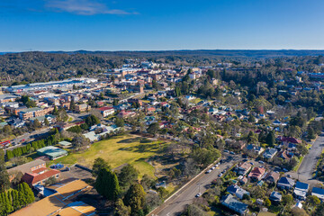 Fototapeta na wymiar Aerial view of Katoomba and the surroundings in The Blue Mountains in Australia