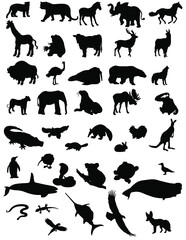 animal silhouettes - black and white