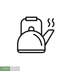 Camping metal kettle vector icon. Hiking sign