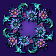 Floral hand drawn vector border. Nature elements and objects