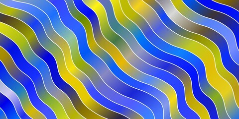 Light Blue, Yellow vector layout with circular arc. Abstract illustration with bandy gradient lines. Pattern for booklets, leaflets.