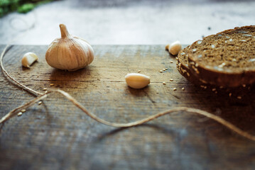 rye bread with garlic and spices on a gray background 6
