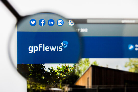 San Francisco, California, USA - 29 March 2019: Illustrative Editorial of GPF Lewis website homepage. GPF Lewis logo visible on display screen.