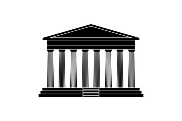 Silhouette of the Parthenon temple on the Acropolis in Athens. Classical Greek temple with colonnade black design isolated on white background. Vector illustration