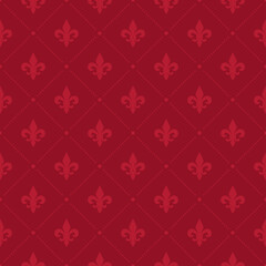 Red Fleur De Lis luxury pattern. Royal ornamental seamless background.