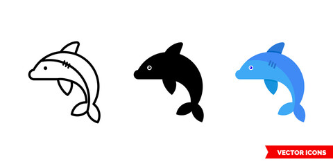 Dolphin icon of 3 types. Isolated vector sign symbol.