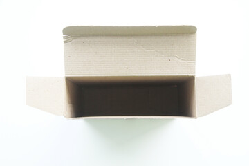 Isolated open cardboard box packing  in white background, Sao Paulo, Brazil