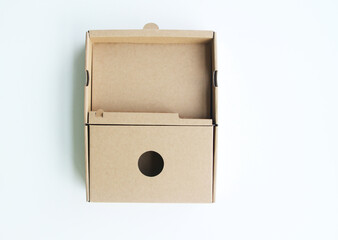 Isolated open cardboard box packing  in white background, Sao Paulo, Brazil