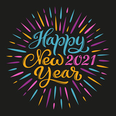 Happy New Year 2021 text. Vector color lattering.