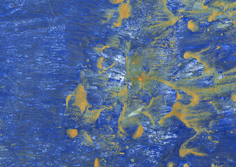 abstract textural background with blue, gold, yellow paint lines with white divorces