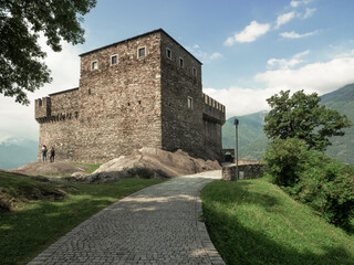 Fototapeta na wymiar driveway to the ancient castle of Bellinzona Sasso Corbaro. Ticino canton, Switzerland