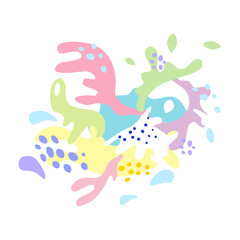 Splash and fall, movement of liquid, splashes of juice and yogurt, drops and drips. Vector abstract illustration