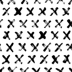Black crosses vector seamless pattern. Hand drawn cross and plus sign. Black paint brush strokes geometrical pattern for wallpaper, web page background, textile design, graphic design. 
