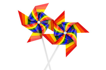 Fototapeta na wymiar Pinwheel with Rainbow LGBT flag, 3D rendering