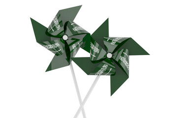 Pinwheel with Saudi Arabian flag, 3D rendering