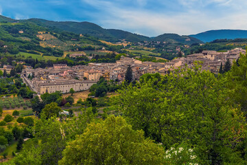 Fototapeta na wymiar A view across the outskirts of Spoleto, Italy in summer