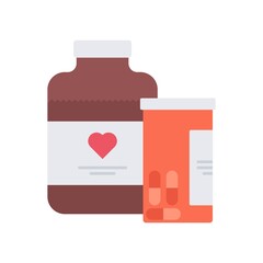 Medicine bottle vector icon in flat design style. Pill container icon. Plastic drug bottles.