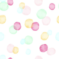Vector illustration of multicolored watercolor circles seamless pattern.