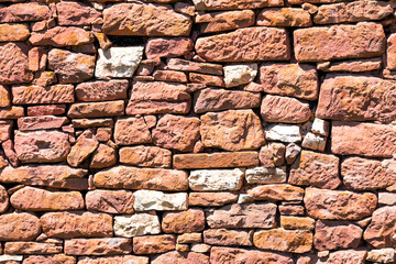 Background and textures, old red sandstone outside wall.