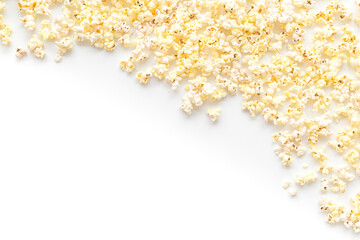 Popcorn frame on white background top view copy space