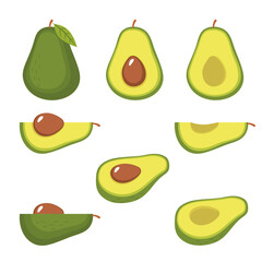 Vector set with green avocado.